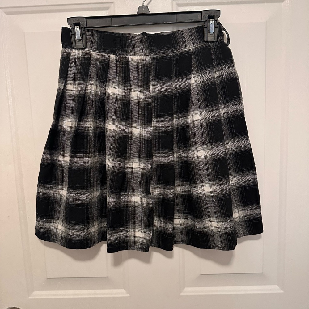 Plaid A-Line Mini Skirt in Black and White